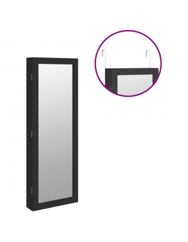 Armadio Portagioie a Specchio con Luci LED a Parete Nero