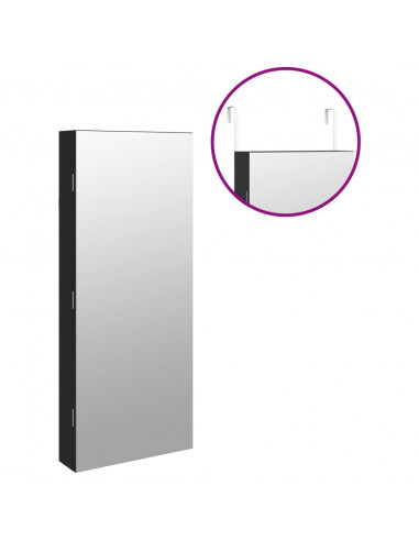 Armadio Portagioie a Specchio con Luci LED a Parete Nero