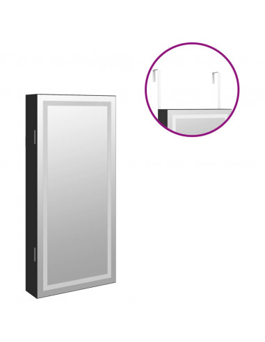 Armadio Portagioie a Specchio con Luci LED a Parete Nero