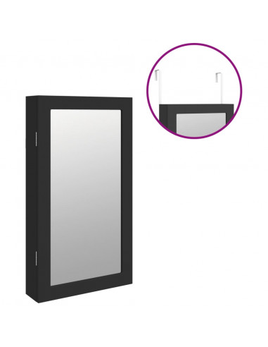 Armadio Portagioie a Specchio con Luci LED a Parete Nero