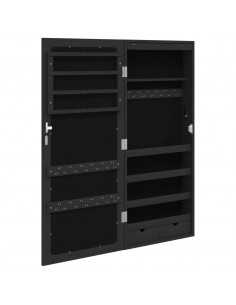 Armadio Portagioie a Specchio con Luci LED a Parete Nero 2