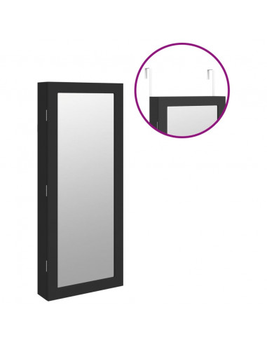 Armadio Portagioie a Specchio con Luci LED a Parete Nero
