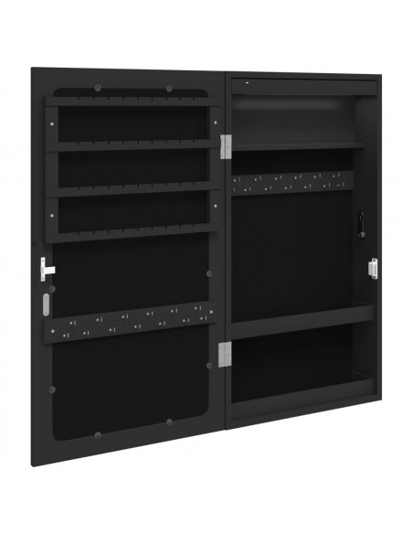 Armadio Portagioie a Specchio con Luci LED a Parete Nero