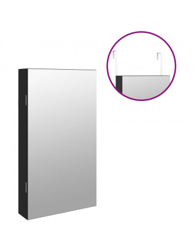 Armadio Portagioie a Specchio con Luci LED a Parete Nero