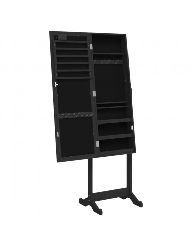 Armadietto Portagioie a Specchio con Luci LED Autoportante Nero