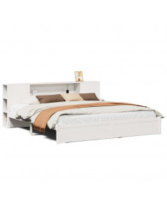 Letto Libreria senza Materasso Bianco 200x200 cm Legno di Pino 2