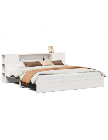 Letto Libreria senza Materasso Bianco 200x200 cm Legno di Pino