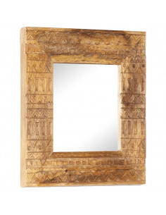 Specchio Intagliato a Mano Bianco 50x50x2,5cm in Legno di Mango 2