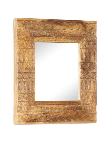 Specchio Intagliato a Mano Bianco 50x50x2,5cm in Legno di Mango