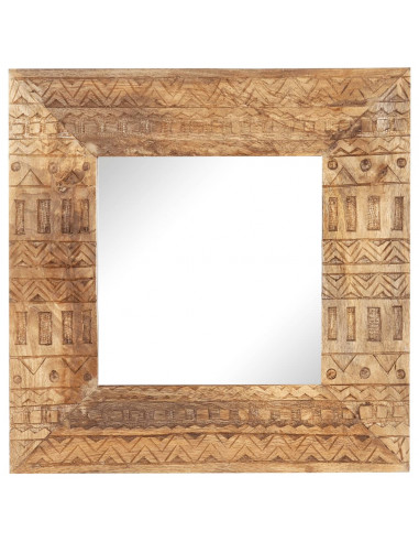 Specchio Intagliato a Mano Bianco 50x50x2,5cm in Legno di Mango