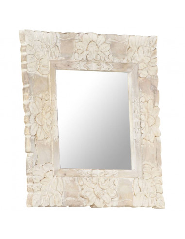 Specchio Bianco 50x50 cm in Legno Massello di Mango