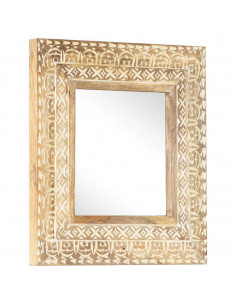 Specchio Intagliato a Mano 50x50x2,6 cm in Massello di Mango 2