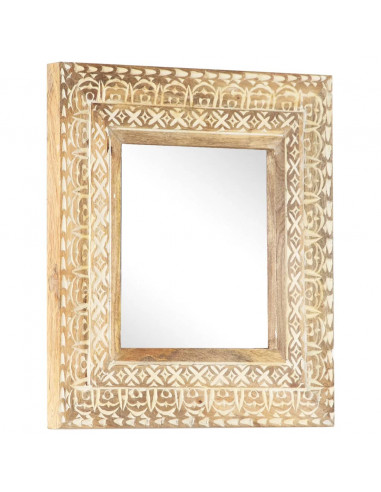 Specchio Intagliato a Mano 50x50x2,6 cm in Massello di Mango