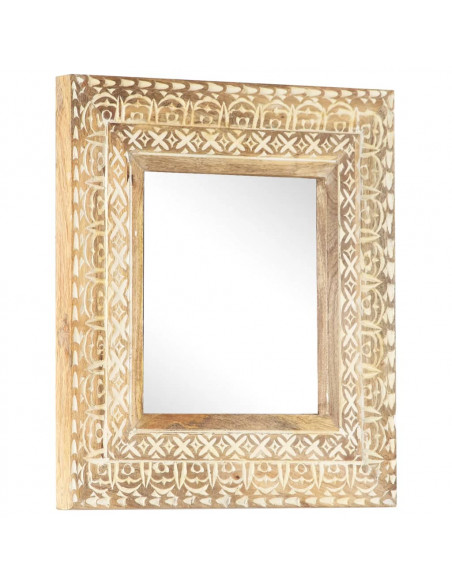 Specchio Intagliato a Mano 50x50x2,6 cm in Massello di Mango