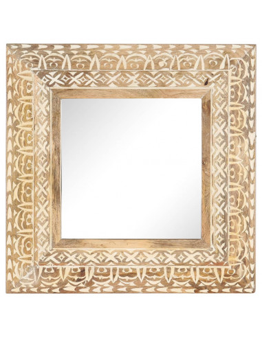 Specchio Intagliato a Mano 50x50x2,6 cm in Massello di Mango