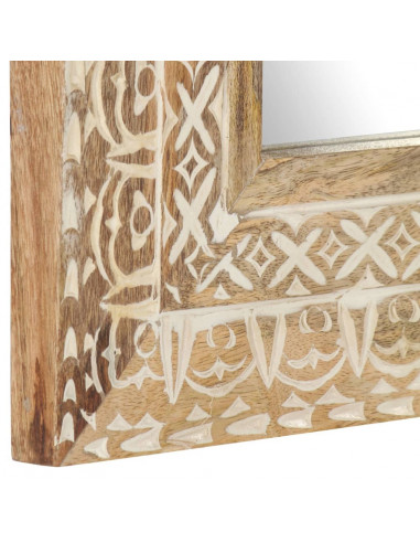 Specchio Intagliato a Mano 50x50x2,6 cm in Massello di Mango
