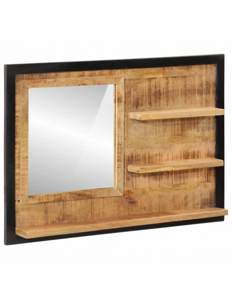 Specchio con Ripiani 80x8x55 cm Vetro e Legno Massello di Mango