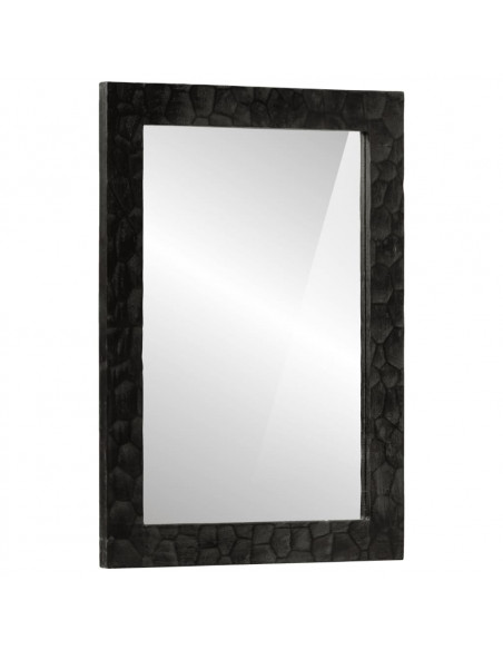 Specchio da Bagno Nero 50x70x2,5cm Legno Massello Mango e Vetro