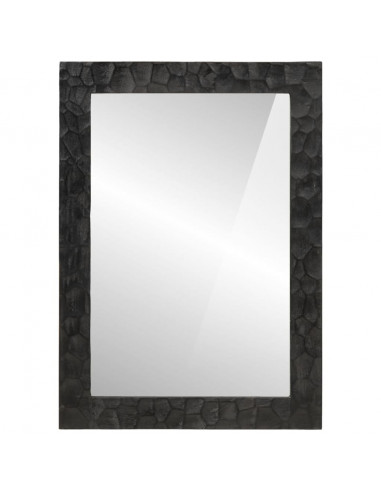 Specchio da Bagno Nero 50x70x2,5cm Legno Massello Mango e Vetro