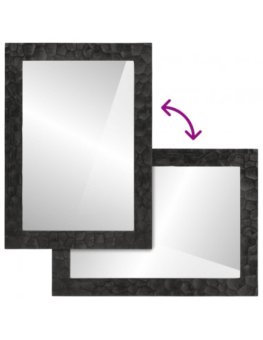 Specchio da Bagno Nero 50x70x2,5cm Legno Massello Mango e Vetro