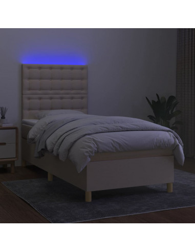 Letto a Molle con Materasso e LED Crema 80x200 cm in Tessuto