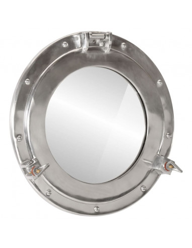 Specchio da Parete Design Oblò Ø38 cm in Alluminio e Vetro