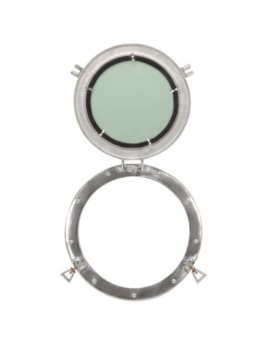 Specchio da Parete Design Oblò Ø38 cm in Alluminio e Vetro