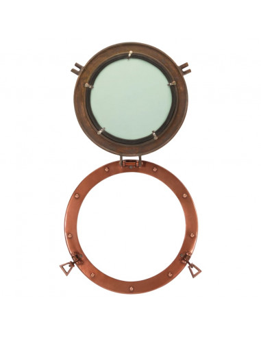 Specchio da Parete Design Oblò Ø38 cm in Alluminio e Vetro