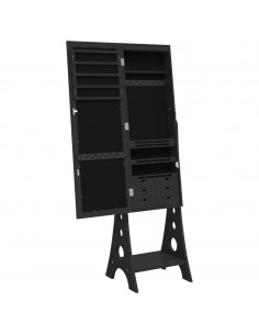 Armadietto Portagioie a Specchio con Luci LED Autoportante Nero 2