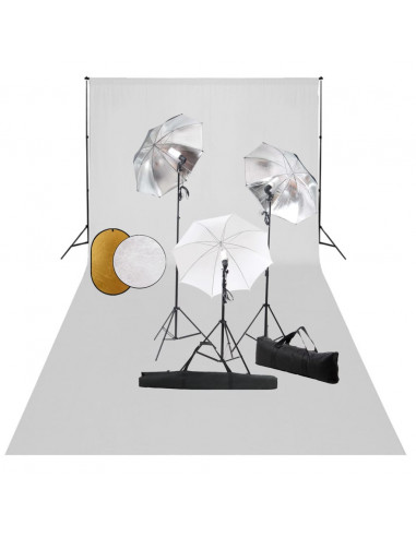 Kit Studio Fotografico con Luci Ombrelli Fondale e Riflettore