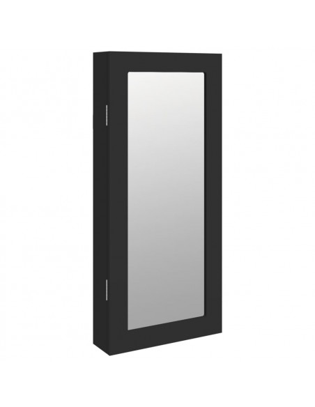 Armadio Portagioie con Specchio a Muro Nero 30x8,5x67 cm