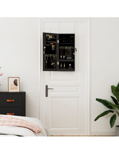 Armadio Portagioie con Specchio a Muro Nero 30x8,5x67 cm
