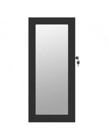 Armadio Portagioie con Specchio a Muro Nero 30x8,5x67 cm