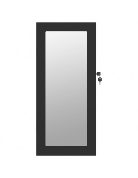 Armadio Portagioie con Specchio a Muro Nero 30x8,5x67 cm