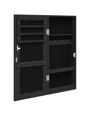 Armadio Portagioie con Specchio a Muro Nero 30x8,5x67 cm