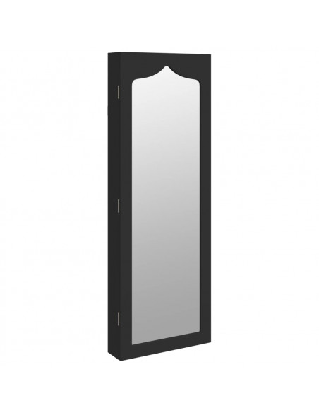 Armadio Portagioie con Specchio a Muro Nero 37,5x10x106 cm