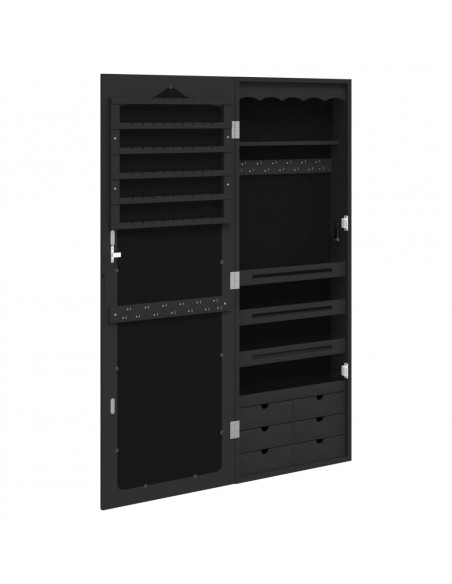 Armadio Portagioie con Specchio a Muro Nero 37,5x10x106 cm