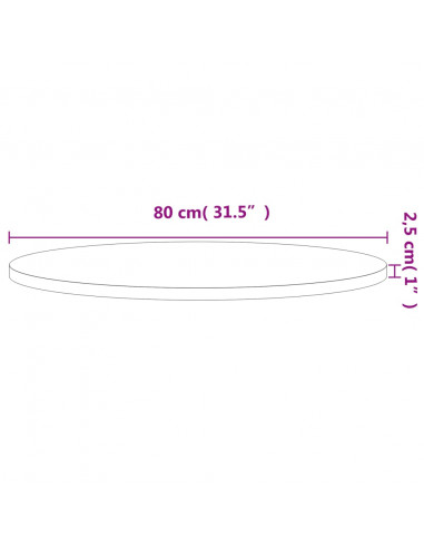 Piano per Tavolo Ø80x2,5 cm Rotondo in Legno Massello di Faggio