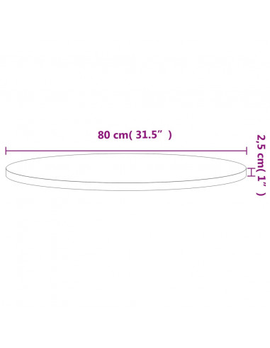 Piano per Tavolo Ø80x2,5 cm Rotondo in Legno Massello di Faggio