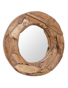 Specchio Decorativo in Legno di Teak 60 cm Rotondo 2