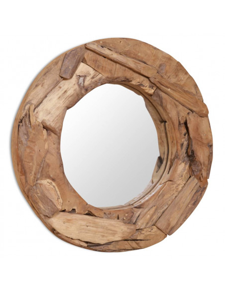 Specchio Decorativo in Legno di Teak 60 cm Rotondo