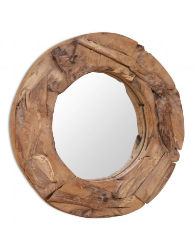 Specchio Decorativo in Legno di Teak 60 cm Rotondo