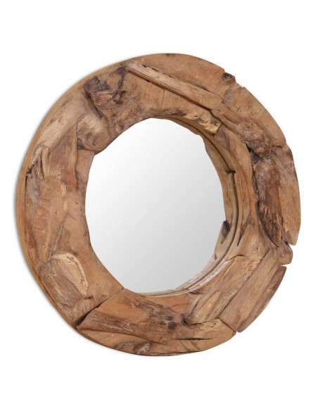 Specchio Decorativo in Legno di Teak 60 cm Rotondo