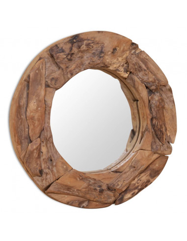 Specchio Decorativo in Legno di Teak 60 cm Rotondo