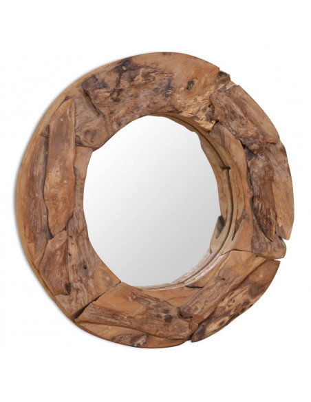 Specchio Decorativo in Legno di Teak 60 cm Rotondo