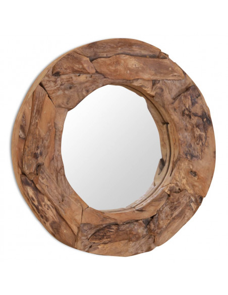 Specchio Decorativo in Legno di Teak 60 cm Rotondo