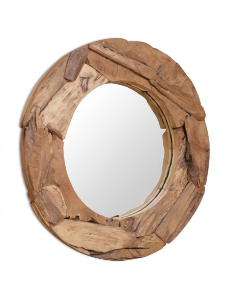 Specchio Decorativo in Legno di Teak 80 cm Rotondo
