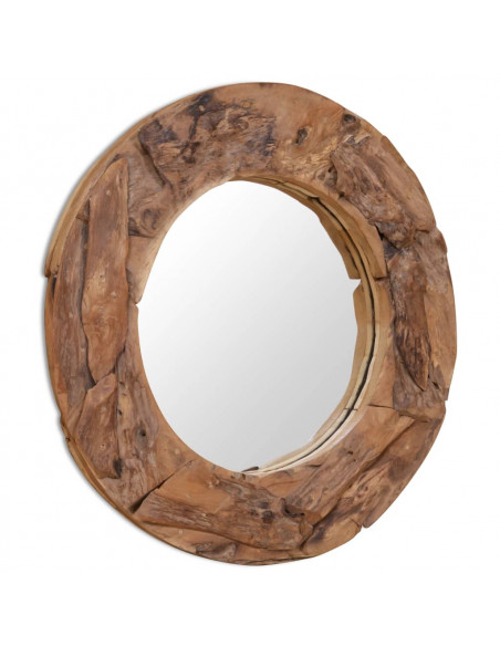 Specchio Decorativo in Legno di Teak 80 cm Rotondo