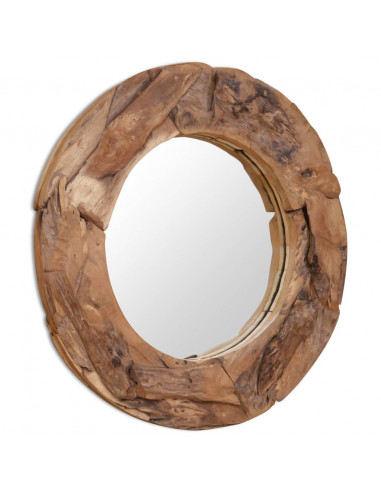Specchio Decorativo in Legno di Teak 80 cm Rotondo