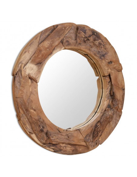 Specchio Decorativo in Legno di Teak 80 cm Rotondo